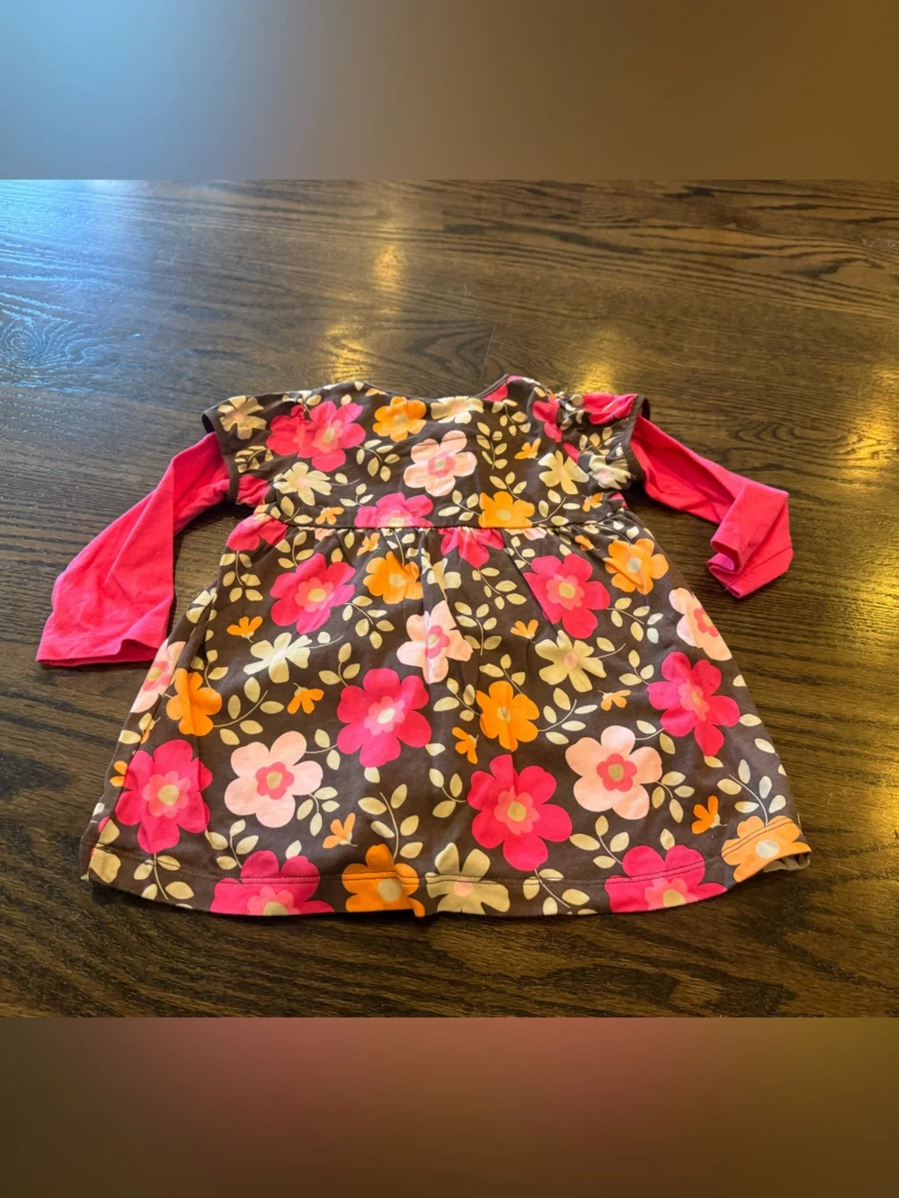 Carter's Brown Floral Dress with Pink Sleeves